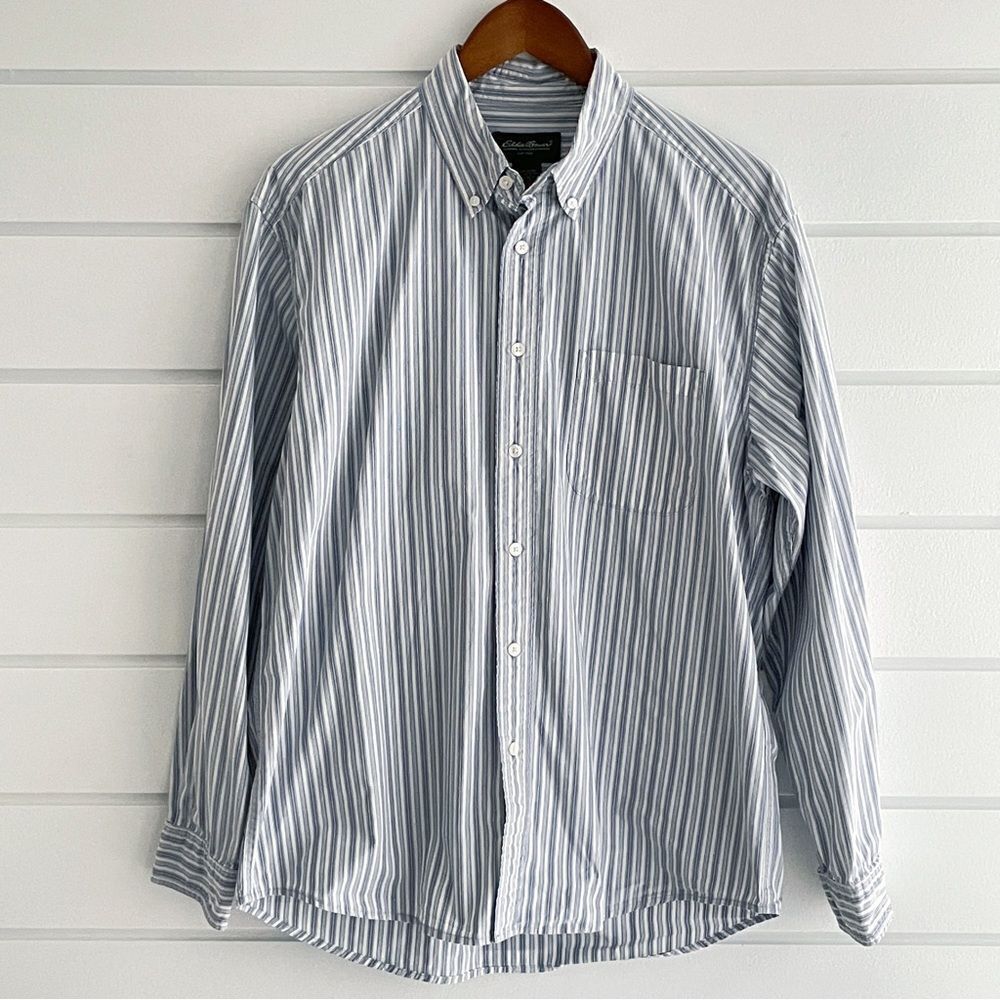 Eddie Bauer Mens Cotton Striped Button Down Shirt Size Medium